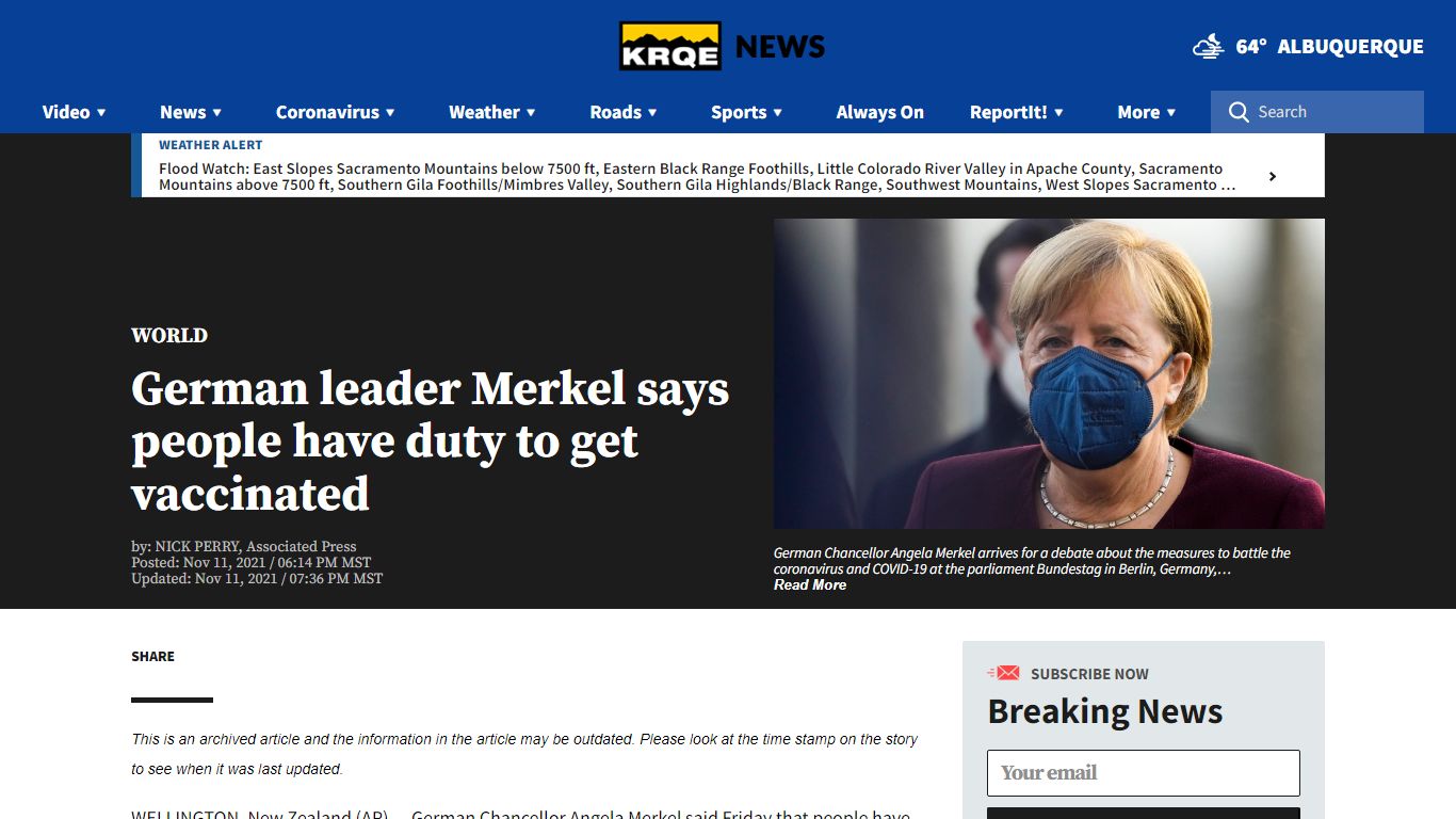 German leader Merkel says people have duty to get ...